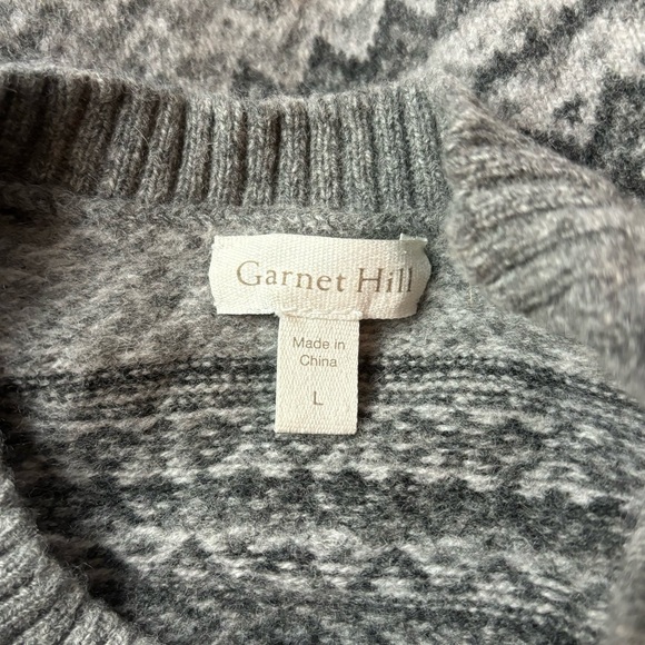 Garnet Hill Mens Sweater Pullover ExtraFine Merino Wool Gray Large Fair Isle - Picture 6 of 8
